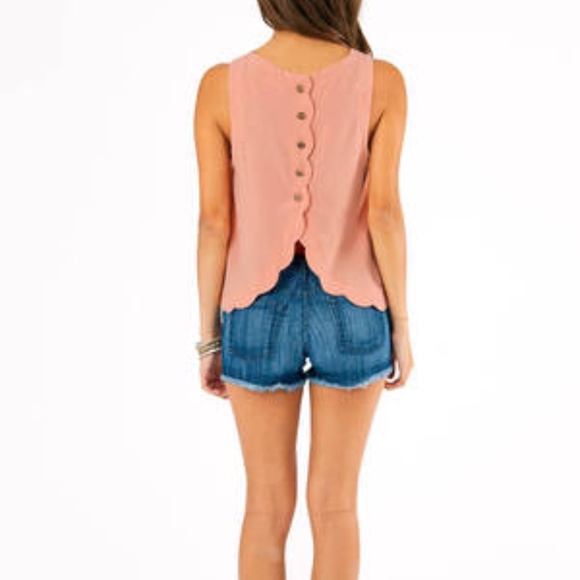 Tobi Pink Scalloped Tank With Back Button Detail - Picture 3 of 8